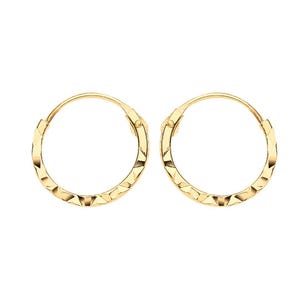 9K Gold Huggie Hoop Earrings | Dainty Minimalist Sleeper Hoops | 10mm Small Diamond Cut Hoops | Everyday Tiny Huggie Earrings | Gift for Her