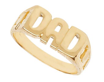 9K Solid Gold DAD Ring | Heavy Chunky Gold Curb Ring for Dad | Men&#39;s Gold Name Ring | Father&#39;s Day Gift | Gents Gold Dad Ring