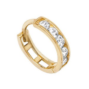 9K Gold Cartilage Hoop | Single Gold 7mm Hinged Huggie Hoop | Channel Set CZ Helix, Tragus, Daith, Earlobe Piercing Earring | FREE SHIPPING