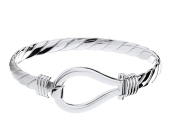 Men&#39;s Heavy Silver Hook Bangle | Premium Thik Heavy Solid Mens Bangle | Chunky silver bracelet Gift for Him, Men, Father, Graduation Gift