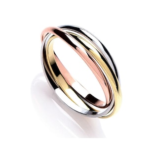Alliance russe | Alliance russe 2 mm en or jaune, blanc et rose 9 carats | Bague entrelacée en or triple. Cadeau pour elle, femme, petite amie