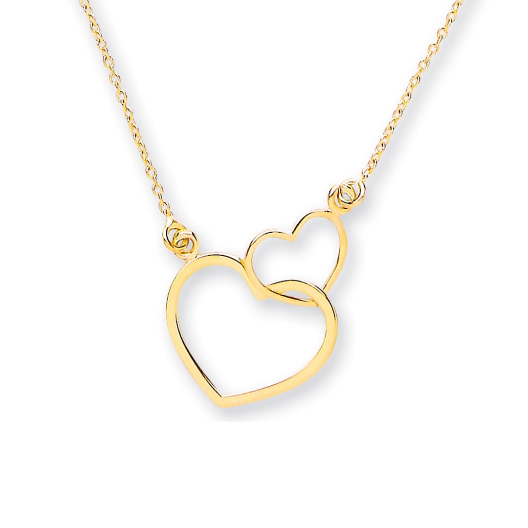 9K Gold Two Link Heart Pendant- 18inch Rolo Chain Necklace - Dainty ...