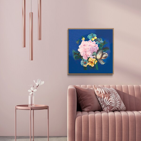 Pink, hydrangea print, flower painting, beach house decor, moody vintage print, made in Belgium, original art, Valentines, gift mom