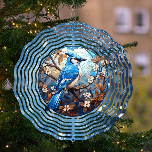 BLUE JAY Wind Spinner PNG, Stained Glass Bird Sublimation Design, Bird Wind Spinner, Blue Jay png, Bird png, Winter Design Garden Spinner