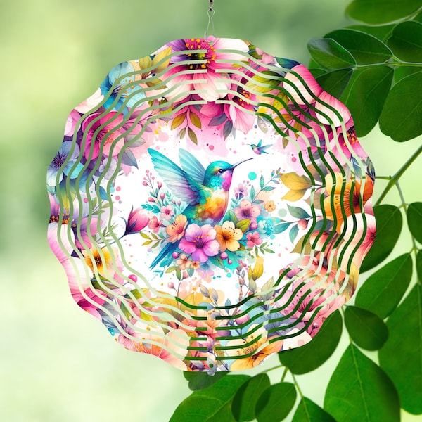 HUMMINGBIRD Wind Spinner PNG, Round Sublimation Design, Floral Sublimation Template, Hummingbird Suncatcher PNG, 10 Inch Wind Spinner