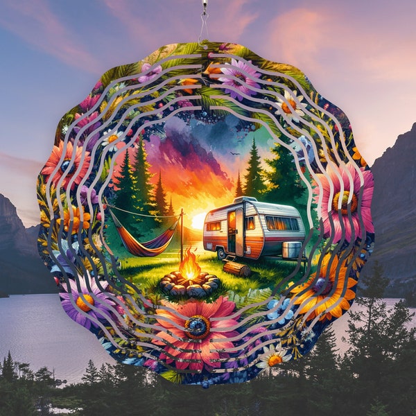 Camping Windspinner PNG, Camping Suncatcher PNG, Sunset PNG, Camping Sublimation Design, 10 Inch Wind Spinner, Camping Sign, Digital File