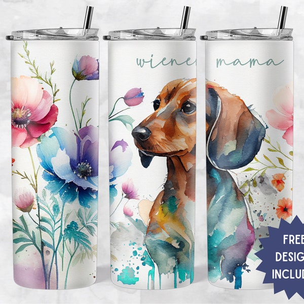 Gobelet à encre wiener pour chien avec enveloppe PNG Gobelet à encre à alcool PNG teckel design sublimation chien maman 20 oz gobelet fin PNG encre d'alcool chien