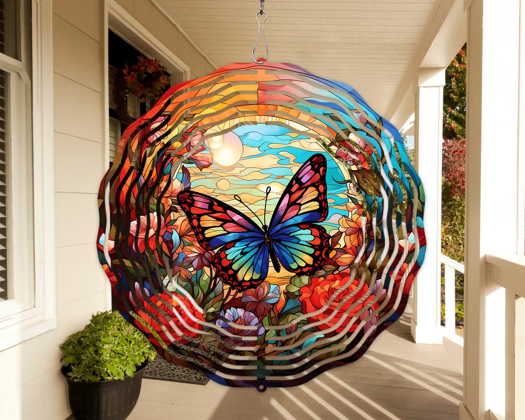 Butterfly Wind Sim BUTTERFLIES Wind Spinner PNG Stained Glass Butterfly Sublimation Design ...