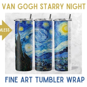 Van Gogh Starry Night Tumbler Design Seamless Art Tumbler Wrap Van Gogh Sublimation Design PNG Digital Download Popular Tumbler PNG Van Gogh