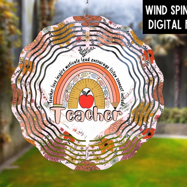 TEACHER Sublimation PNG, Retro Teacher Design, Sublimation Wind Spinner, Windspinner PNG, Digital Download png, Teacher Gift Wind Spinner