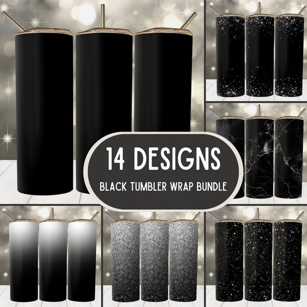 Black Tumbler Wrap BUNDLE, Black Color Tumbler PNG, Black Glitter Tumbler, 20 Oz Tumbler Wrap Bundle, Black Sublimation Tumbler, Noir massif