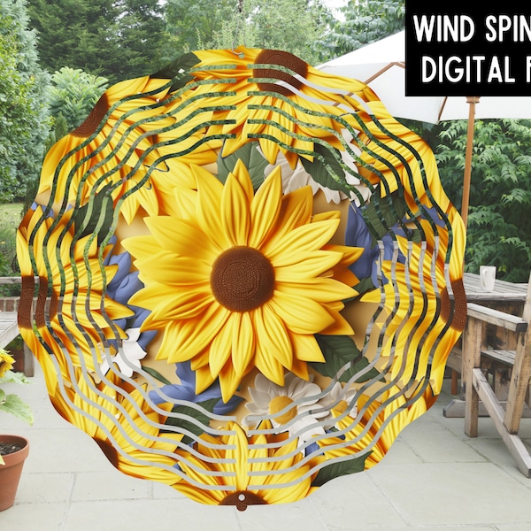 3D SUNFLOWERS Wind Spinner PNG, 3D Sublimation Design, Digital Windspinner, Sublimation Wind Spinner, 3D Sunflower png for Sublimation