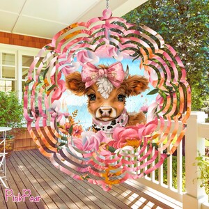 Jolie hélice à vent vache Highland PNG sublimation de vache PNG floral pour éolienne de jardin et conceptions d&#39;amoureux des animaux