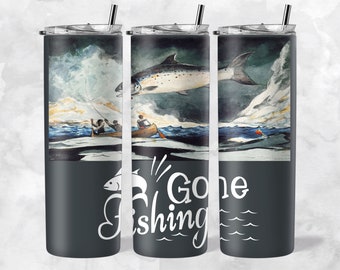 GONE FISHING Tumbler Wrap Mens Tumbler Design Gone Fishing Sublimation Design Skinny Tumbler Wrap 20 oz Tumbler Sublimation Design for Men