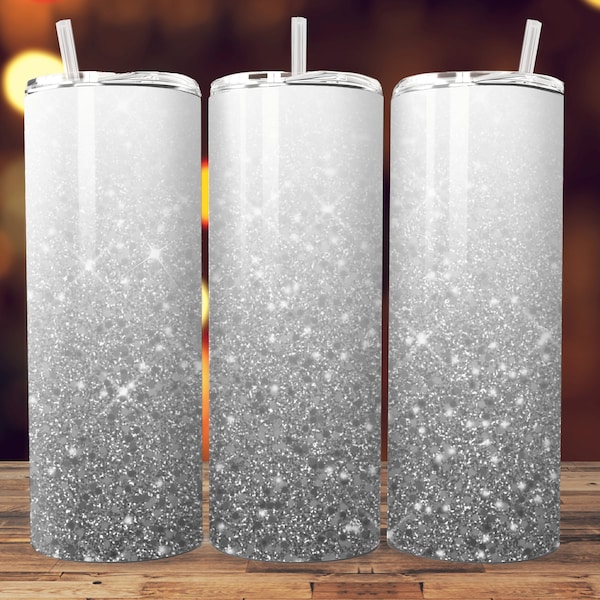 SILVER GLITTER OMBRE Tumbler Wrap, Glitter Tumbler Designs, Tumbler Wrap Glitter, Ombre Tumbler Wraps, Glitter Ombre pngs, Silver Ombre Wrap