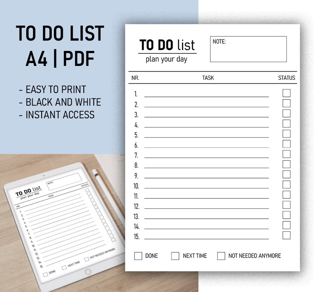 Simple Easy to Use to Do List Template Etsy