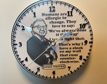 Grace Hopper Themed Counter-Clockwise Clock - 8 Inch Face - Digital Model