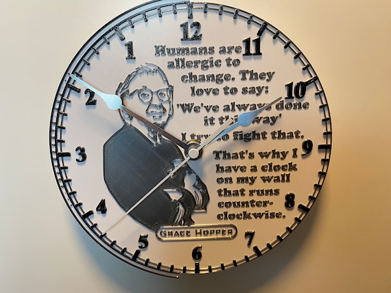 Grace Hopper Themed Counter-clockwise Clock - 8 Inch Face