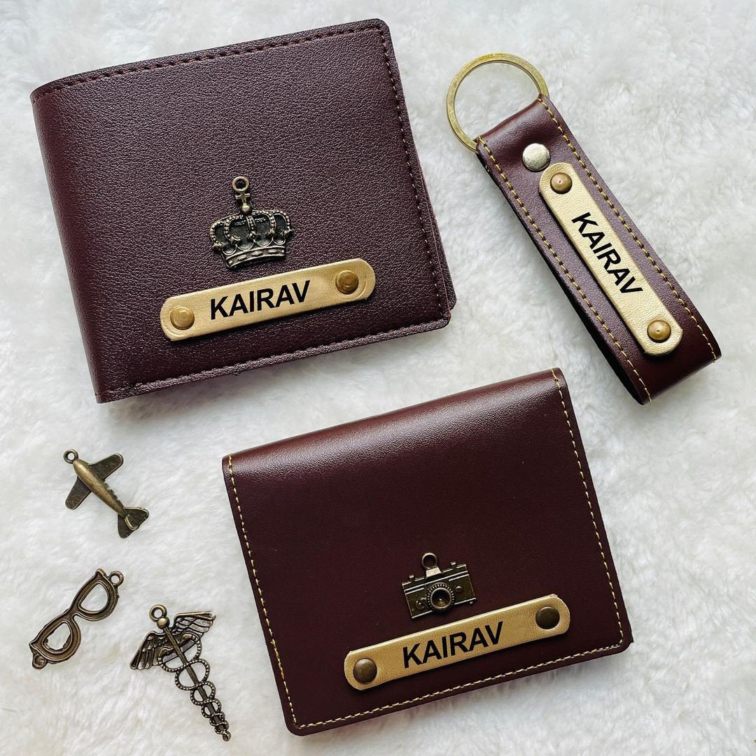 Mens Wallet and Keychain Combo, Leather Wallet and Keychain Set