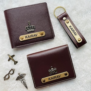 Combinación de billetera y llavero para hombre, billetera de cuero y juego de llaveros, llavero de billetera personalizado, regalo de Navidad, padrinos de boda, cumpleaños para papá