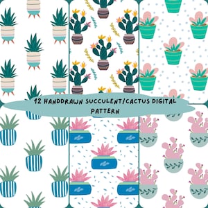 Patrón sin costuras de cactus, papel digital suculento, diseño de tela de cactus, patrón de desierto occidental, patrón repetido de plantas boho, uso comercial