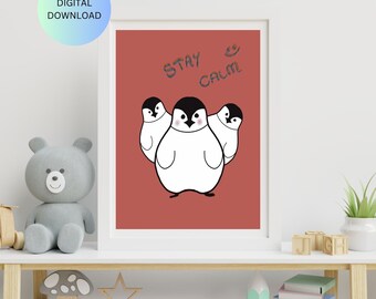 cute penguin illustration,penguin nursery print,kidsroom wall art,penguins wall art,printable penguin art, kidsroom gift,adorable animal art