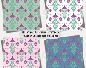 Blues & Greens Watercolor Floral Printable Paper Seamless Shabby Chic Digital Download Wildflower Scrapbook Junk Journal Flower Ephemera JPG
