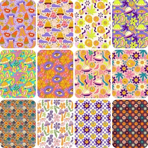 12 Groovy Seamless Digital Paper,Psychedelic Scrapbook Paper,Retro Background,Personal or Commercial Use,boho hippie trippy seamless pattern