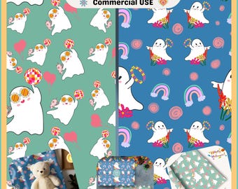 Cute Halloween Ghost Seamless Pattern, Groovy Retro,Retro Halloween Ghost Digital Paper, Spooky Seamless Pattern ,Kids Halloween Party Decor