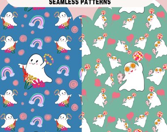 halloween Seamless Pattern,Cute Groovy ghost Pattern,happy ghosts digital paper,Groovy Ghosts,retro halloween,halloween wrapping jpg