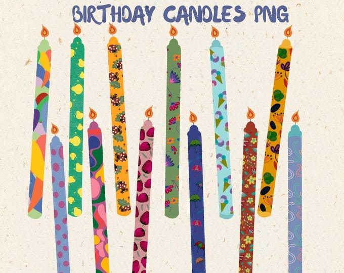 Hand-drawn Birthday Candles Clipart – Colorful Party PNG Set (digital ...