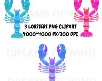 Colorful Lobster Clipart, Seaworld Illustration (PNG Digital Download),Summer sea animal print,sublimation tshirt,Coastal seafood graphics