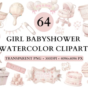Girl Baby Shower Clipart, Girl Babyshower clipart, Baby Girl Illustrations, Pink Baby Shower Decor, Babyshower PNG, Newborn clipart, Welcome