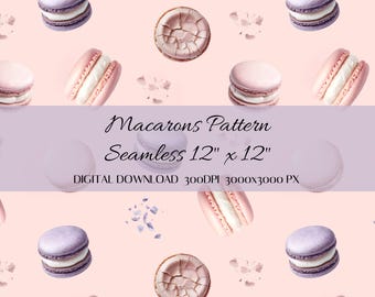 Macaron motif transparent PNG, Joli dessert pastel sur papier numérique, Bonbons français arrière-plan, Motif répété, Impression sur tissu PNG