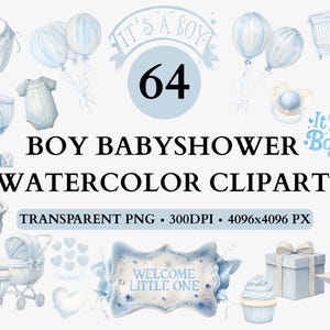 Boy Baby Shower Clipart, Boy Babyshower Clipart, Baby Boy Illustrations, Blue Baby Shower Decor, Babyshower PNG, Newborn clipart, Welcome