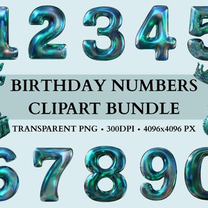 Glänzende 3D-Geburtstagszahl 0-9 Clipart PNG, Geburtstagszahl PNG, Zahlen Clipart, Blau-Grüne Farbtöne Geburtstagszahlen, Einladungen zum Geburtstag, Junge