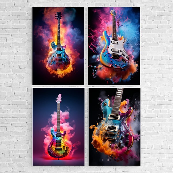 Guitare Electrique Poster graffiti Street art Wall Urban Art Pop Art Deco  Idées Cadeaux Musique Musicien