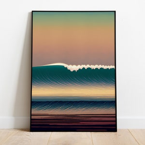 Wellen-Poster, Sonnenuntergang, Wellen-Sonnenuntergang, Ozean-Poster, untergehende Sonne, Sommer, künstlerischer Urlaub, Surfen, Heimdekoration, Geschenkideen, Wandkunst, Wandbild