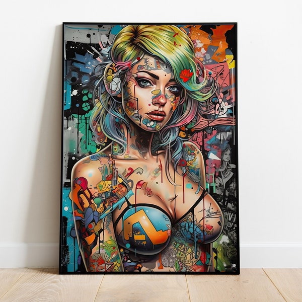 Poster Sexy Woman Inked graffiti Street art Wall Art Urban Art Pop Art Deco Charming Attractive Gift Ideas Tatoo