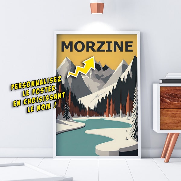 Poster Montagne Personnalisé Affiche Paysage Montagnard Rivière et Neige Wall Art Personnalisable Home Decor custom