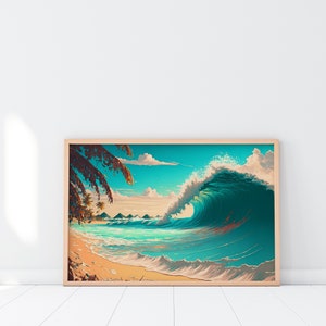 Wellen-Poster, Sonnenuntergang, Wellen-Sonnenuntergang, Ozean-Poster, untergehende Sonne, Sommer, künstlerischer Urlaub, Surfen, Heimdekoration, Geschenkideen, Wandkunst, Wandbild