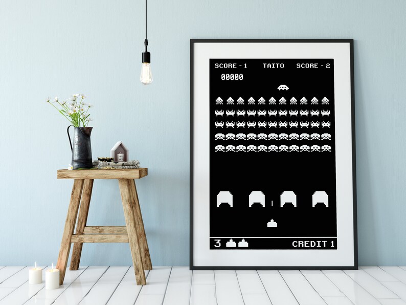 Space Invaders Arcade Game Poster Pixel Art Retro Gaming Vintage Geek ...