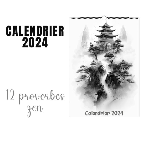 Calendrier 2024  Zen Proverbe Bien être Yoga Chemin Vie Estampe Japonaise Chinoise Paix Interieure Idée Cadeaux version Francaise