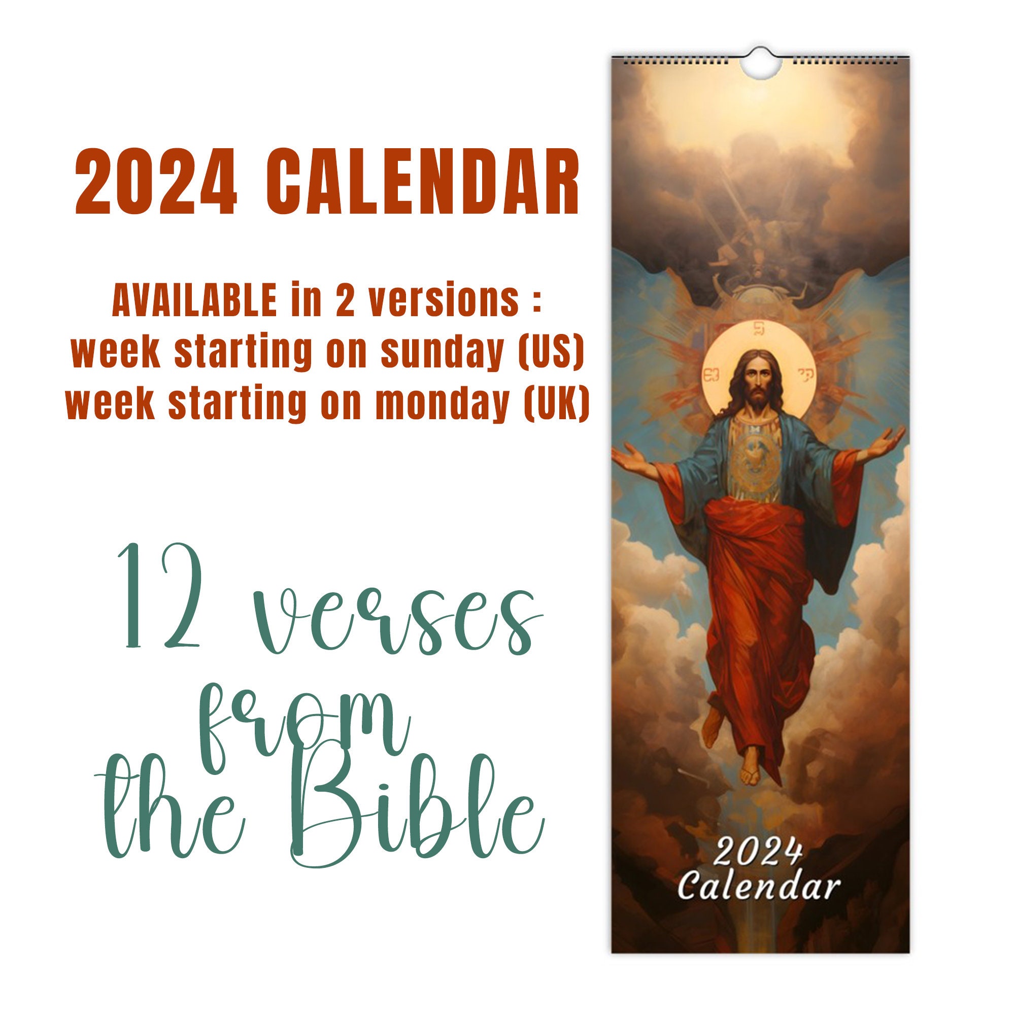 Calendrier 2024 avec versets bibliques, planificateur chrétien 2024,  planificateur de dévotion annuel 2024, imprimable et remplissable,  A4/A5/Lettre/Demi-taille -  France