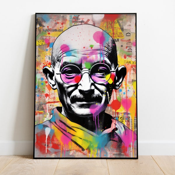 Mahatma Gandhi Poster graffiti Street art Urbain Pop Art Deco Guide Spirituel Idées Cadeaux Inde