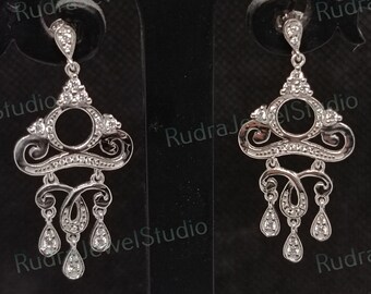 Cinderella Carriage Chandelier Earrings 14k White Gold Over, Women's Earrings, Dangle Drop Push Back Earrings, Gifts For Her, Art Deco Ear