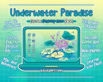 Cute Underwater Paradise Custom Icon Organizer Set | Computer Desktop Theme and Background Wallpaper Organizer Set For Mac and PC/Windows!