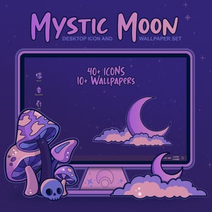 Cute Alchemy Magic Moon and Stars Mystic Lunar Computer Desktop Theme and Background Wallpaper Icon Organizer Set | by AsuraMeStudios