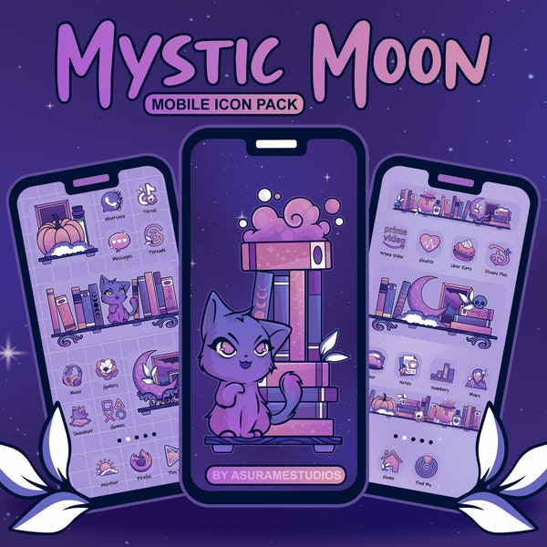 Cute Alchemy Magic Moon and Stars Lunar Aesthetic Mobile Icon Theme, Widget, and Wallpaper Pack for iOS, iPhone, Android, iPad, and Tablet!