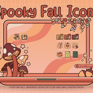 Cozy Spooky Fall / Autumn PC/Mac Desktop Theme and Aesthetic Background Wallpaper Icon Organizer Set for Macbook and Windows